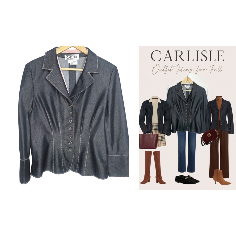 Carlisle Blazer Jacket Womens 14 Black Pink Fitted Button‎ Up Career Office